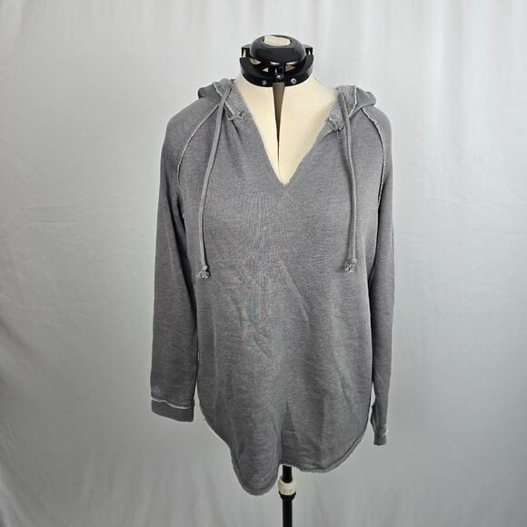 U.S. Apparel Hooded Sweatshirt Women's L Gray V-Neck Raw Hem Long Sleeve NWT - Picture 15 of 15